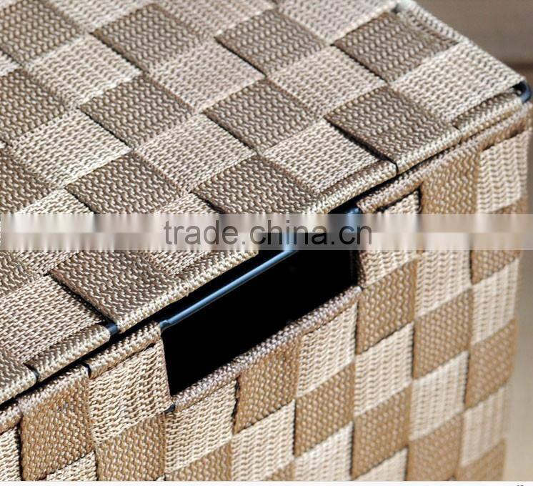 a basket made of nylon crochet for housewaring with handle