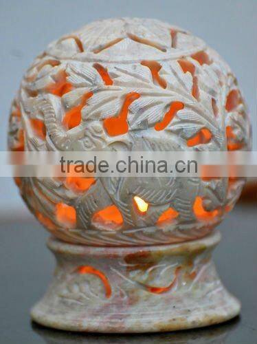 hand carved soap stone candle holder-lantern