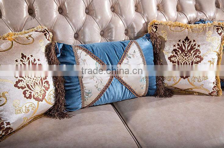 Classic European style living room solid wood magnolia flower hand carving genuine leather sofa set