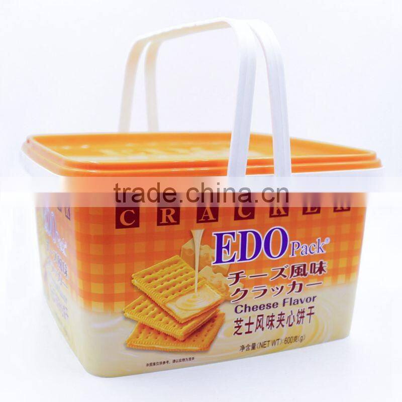 3L EDO Custom IML Plastic Cracker Containers With Two Handles,Maker of Plastic PP Biscuit Box
