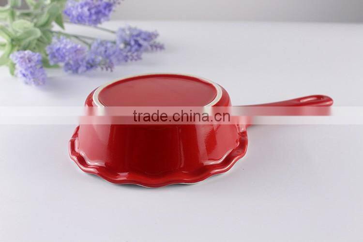 China suppliers kitchen cookware ceramic baking pans with red handle