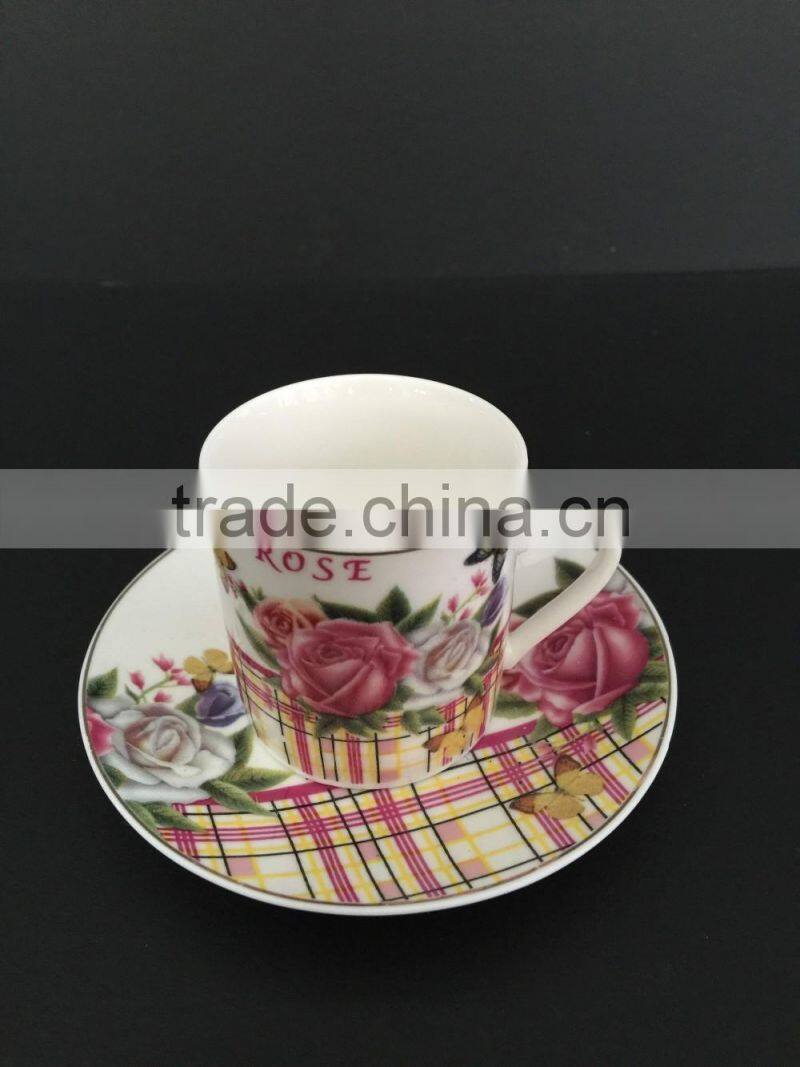 Low bone new bone china Ceramic coffee cup coffee cup set with rose design
