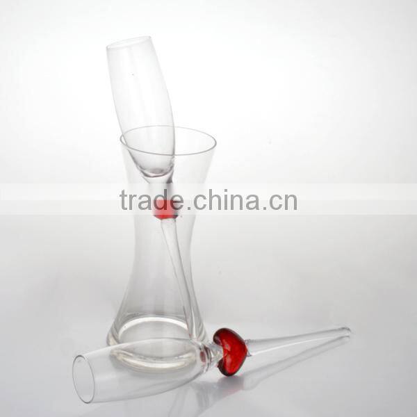 Elegant red heart decor valentine day clear wine glass,drinking glass,champange flute