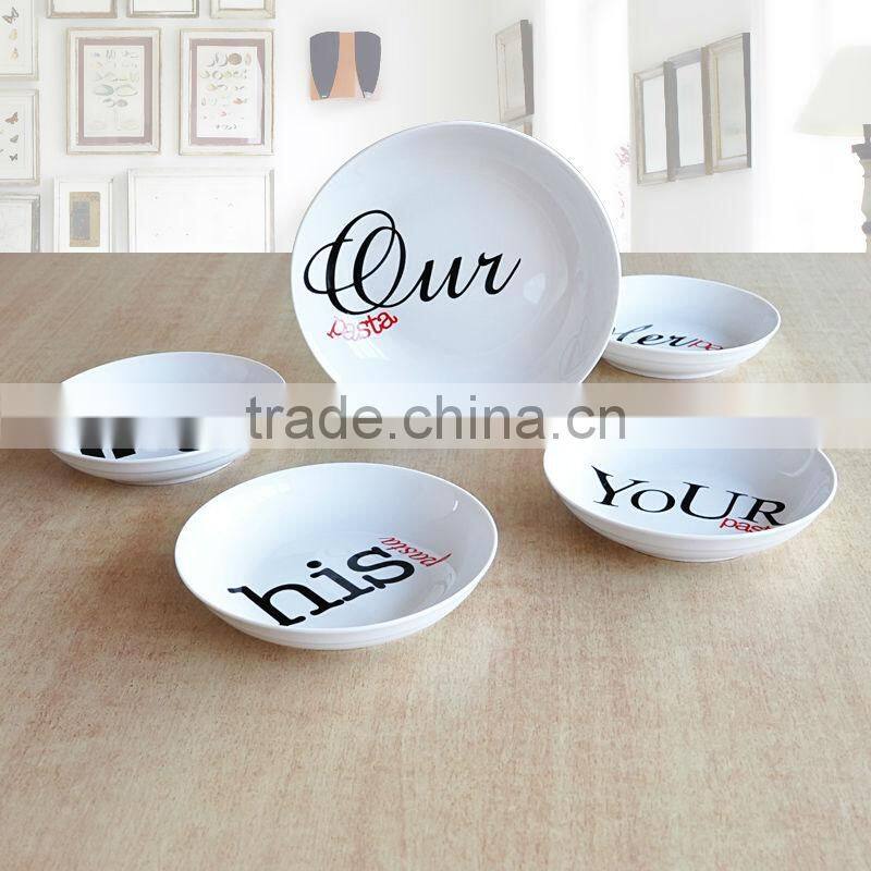Set of 5pcs porcelain pasta bowl with dacal printing