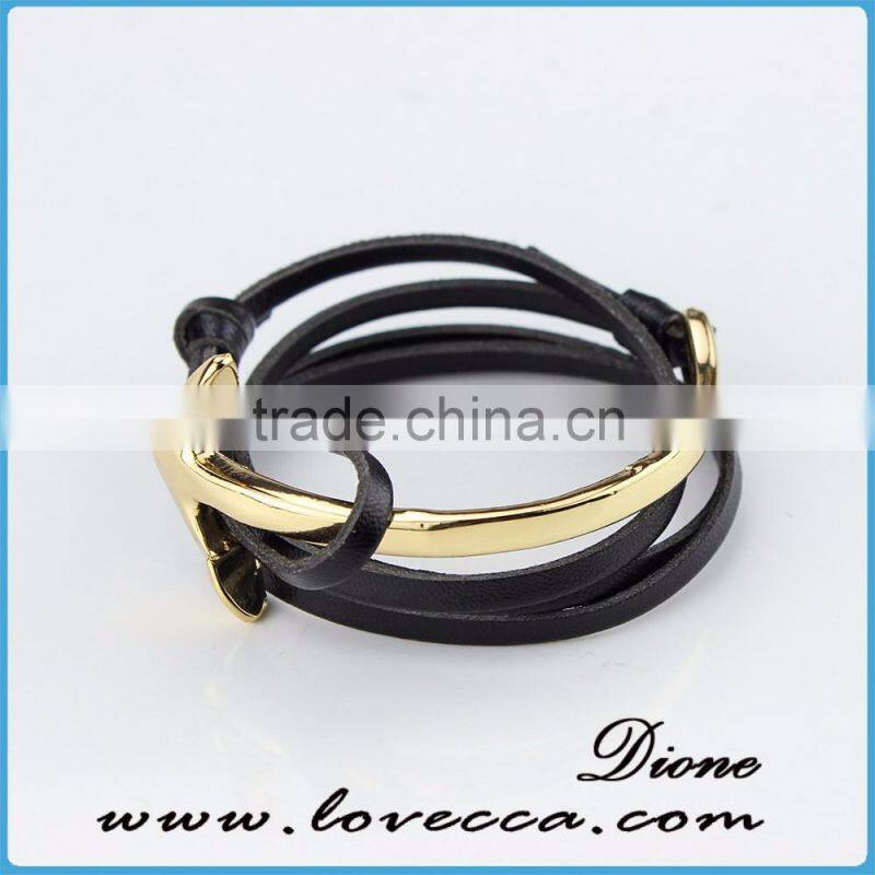 Fashion Jewelry Wholesale Leather Steel Anchor Hook Bracelet men ,Custom Jewelry Leather Nautical Bracelet