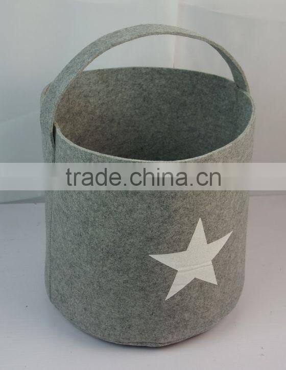 Decorative Grey Felt Toys Storage Bin With Handle