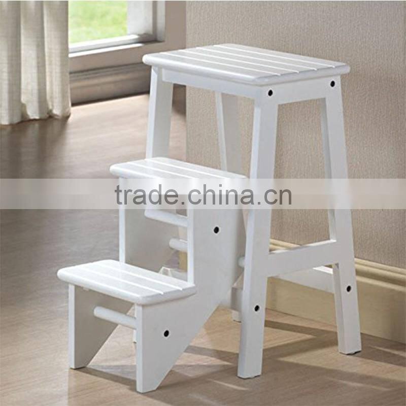 2016 new beech wood 3 tier Folding Step Stool with groove to avoid slip ladder step stool