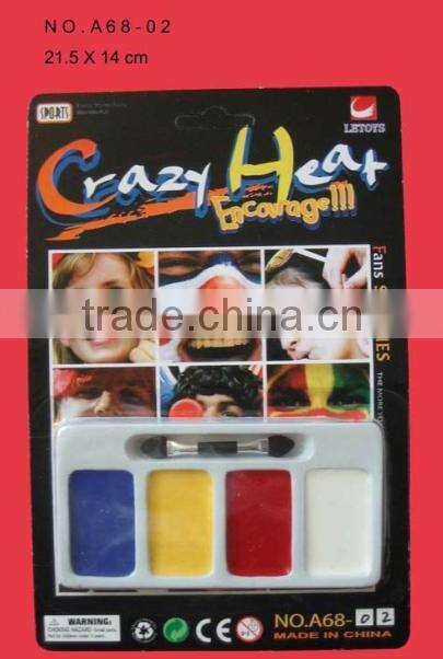 certificate approved fans safe multi-color round face paint with brush, customized football fans safety face paint with brush