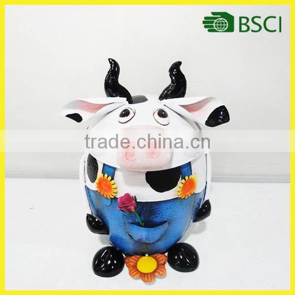 Metal trash can garden decoration cow