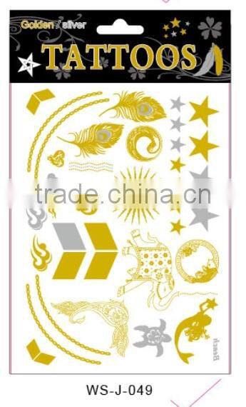 T005-007 Hotsale special design cheap gold and silver temporary tattoo glitter removal bulk tattoo sticker