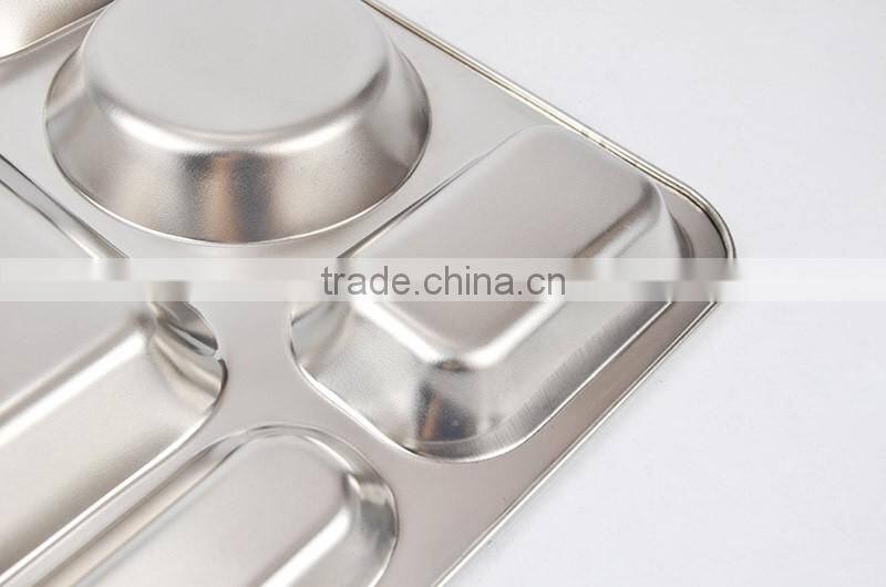 Stainless Steel Canteen Serving Tray /Dinner fast food plate with 4 compartments