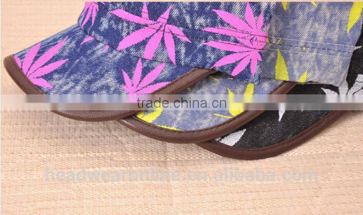 colorful maple leaf printed denim military caps and hats