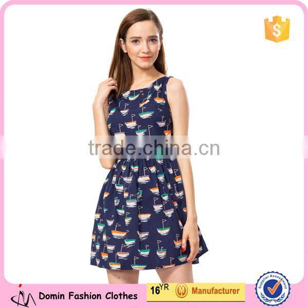 New Fashion Sleeveless Ladies Cotton Print Dresses