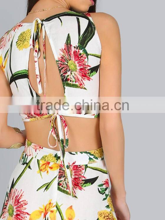 Sexy summer beach print crop top and skirt wholesale ladies summer beach clothing