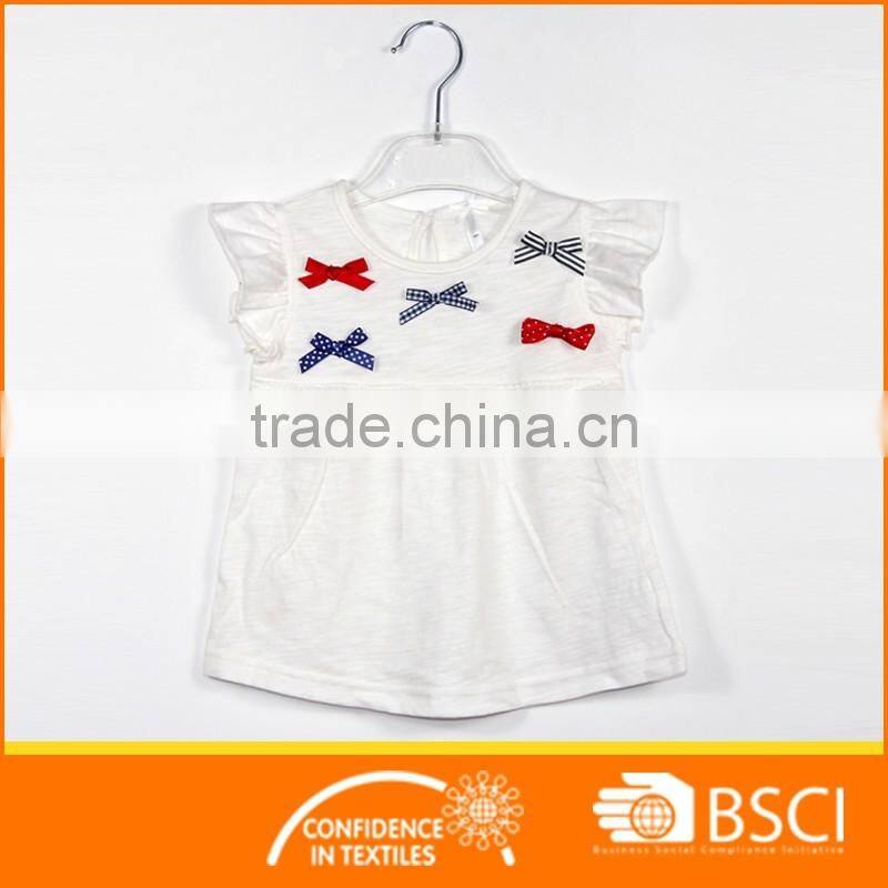Bowknots A Shape Baby Ruffle Short Sleeve Outfit White Dress