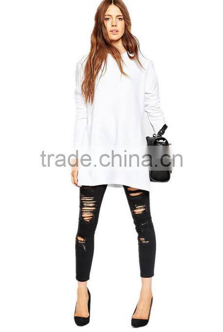 wholesale newly cotton hoodies without hood o-neck side open casual blank plain dyed for women sweatshirt china supplier