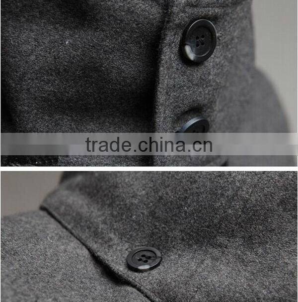 Hot sale cotton and polyester mixed stand collar with hat black and gray 4 size for choice woolen men coat clothing