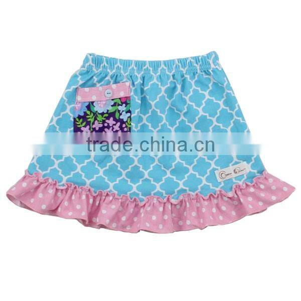 2017 wholesale casual girls skirt with pocket 10 year girls skirt quatrefoil printed skirt