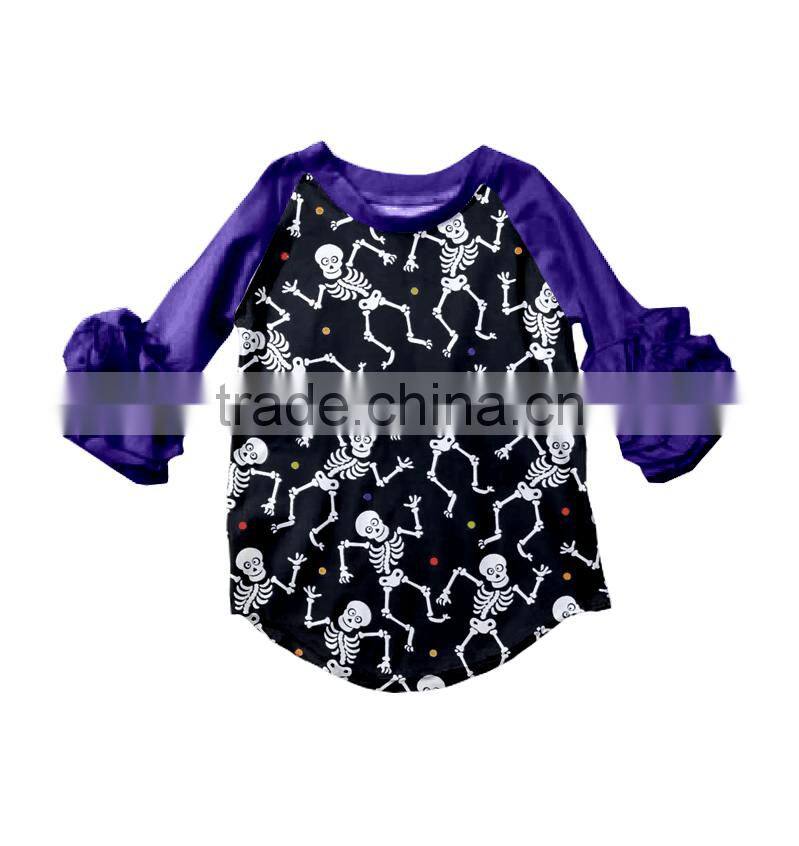 Whosale baby clothes 3/4 sleeves icing baseball shirt girls ruffle raglan Wholesale icing ruffle shirt