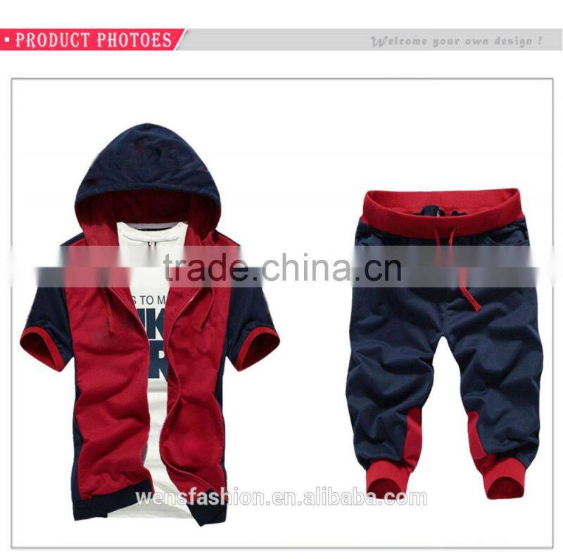 Custom Latest Design Men's sports set hoodies zipper short sleeve Tracksuits