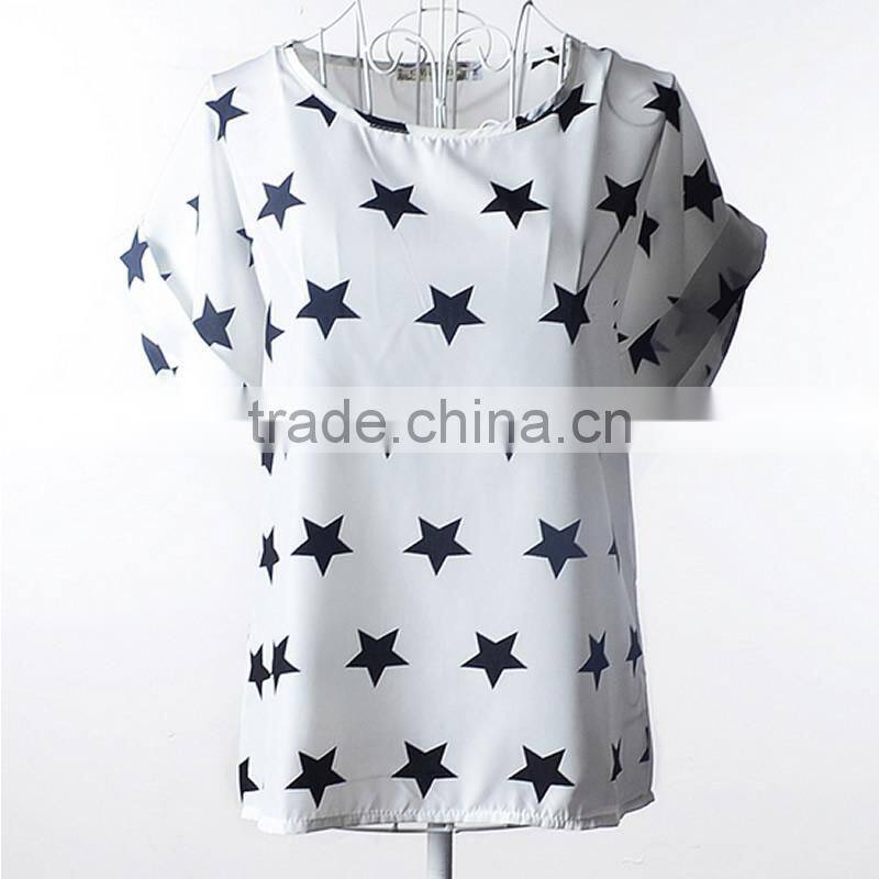 2017 new design ladies print chiffon style blouse