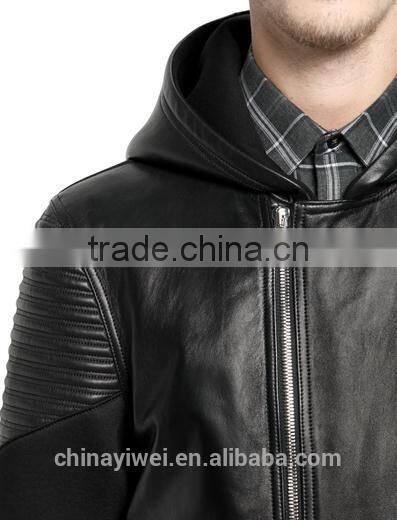 hoodie slim fit men pu leather jacket
