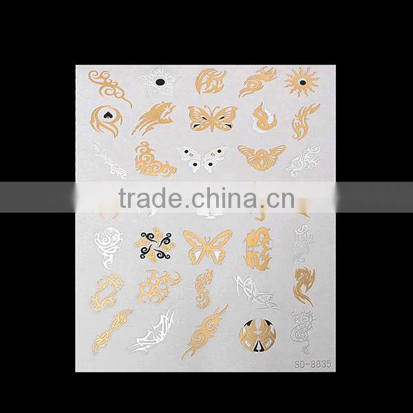 OEM Factory Skin Safe Removable Waterproof Metallic Metal Temporary Tattoo Sticker