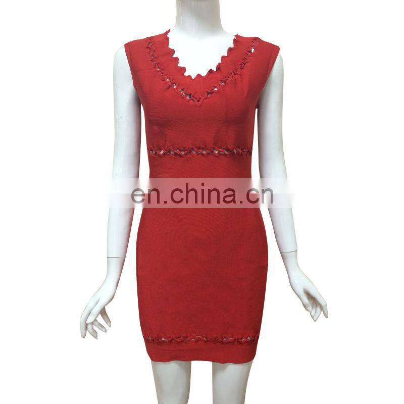 2015 Lady Red Plain Maxi Smart Elegant Sleeveless Muslim Evening bandage dresses