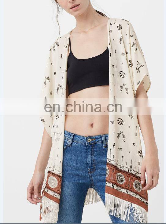 Fashion Hot Style Fringes Printed Tassels Caftan Ladies Kimono