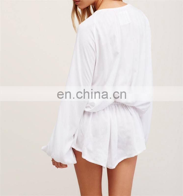 Ladies Elastic Band Set Women Sexy Long Sleeves Plain Jumpsuits And Romper Trousers And Tunic