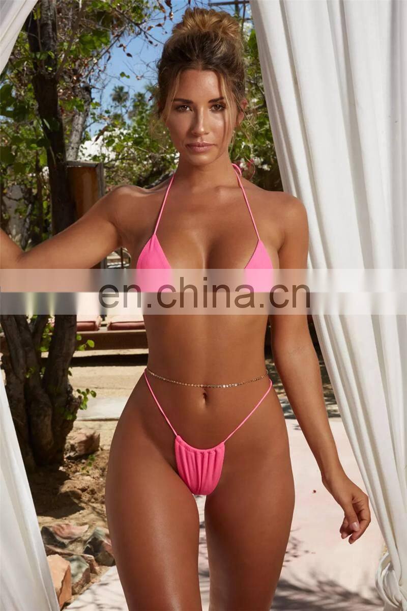 Women Mini Micro Bikini Extreme Halter Thong String Swimsuit Triangle Microkini Boho Bathing Suit Bandage Push Up Swimwear