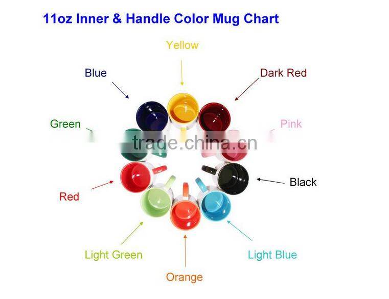Manufacturer Wholesale Sublimation 11oz Top Grade Inner Colourful Handle
