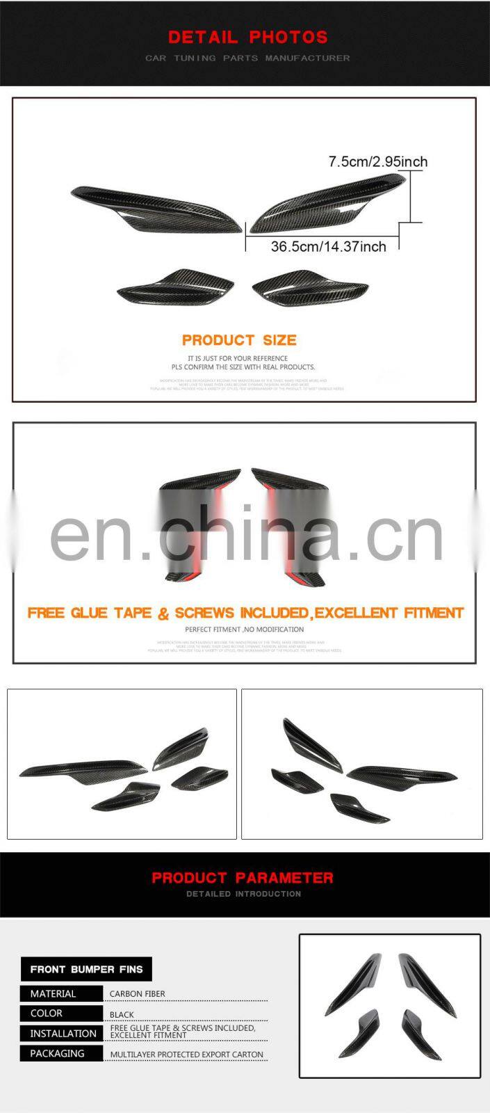 Carbon Fiber E9x M3 Front Canards Bumper Fins for BMW E90 E92 E93 M3 05-13