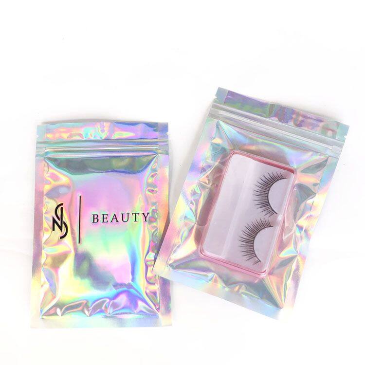 holographic clear plastic makeup eyelash bags custom logo with zipper