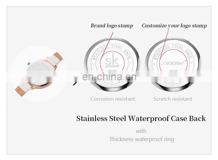 SHENGKE SK Men Watch Leather Band Matte Black Watches Custom Logo Brand Your Name  K9015G Alloy Watches