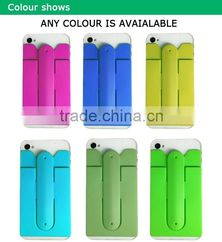 customer logo mobile phone card pockets touch u stand siicone smartphone wallet