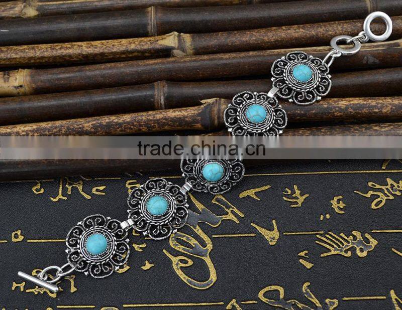 2015 YiWu new products Bohemian turquoise hollow-out flower bracelet