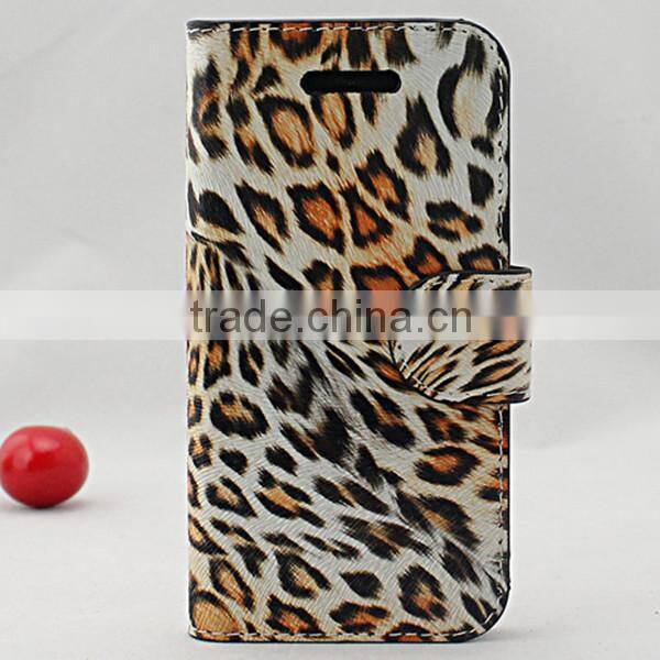 Leopard Style PU Leather Stand Wallet Cover for IPhone 5 5S With Cread Card Slot
