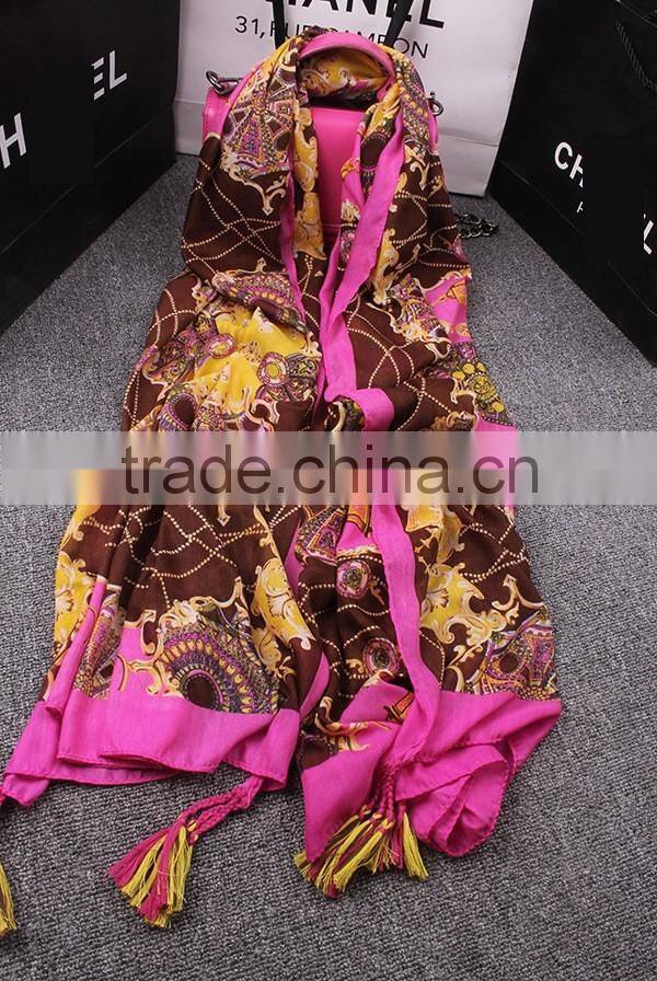 Charm Rose Color Printing Tassel Style Sun-proof Beach Pashmina Scarf