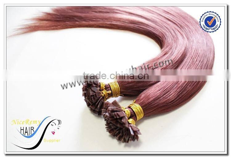 Wholesale high quality color 99j pre bonded flat tip hair extensions 100% brazilian virgin human hair