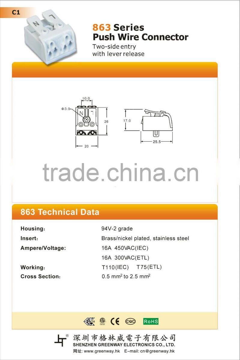 Manufacturer specializing production straight for the high temperature resistant wire quick connector#863-2