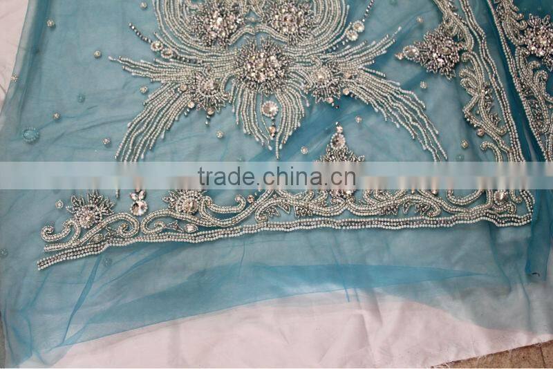 blue Stone work designer Partywear sarees lace fabric (NEX-026-4)