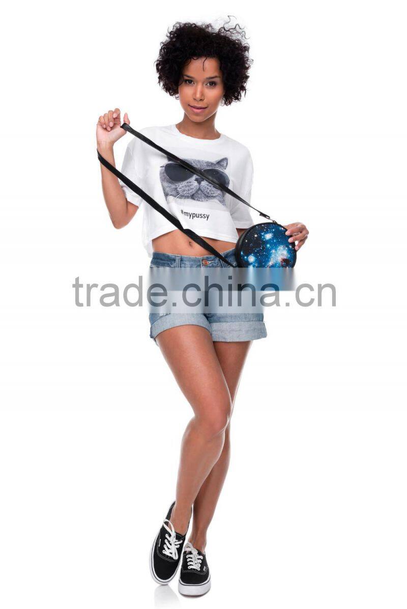 New Design 3D Print Round Small Long Strip Shoulder Bag for Girls