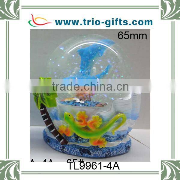 polyresin turtle snow globes 65mm blue pearlized finished