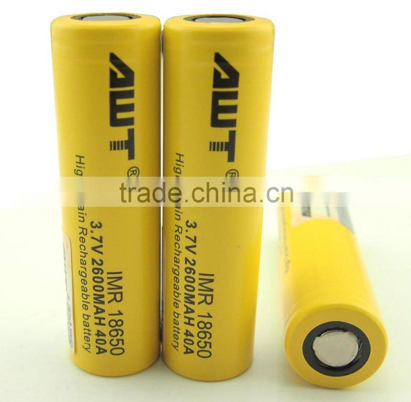 AWT Yellow 18650 2600mah 40A Subox mini vape mod box mod 200w vape pen battery & stab wood box mod awt 18650 high drain