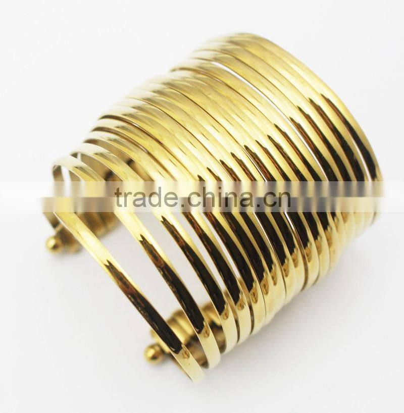 India large punk hip hop multi strings18k gold plating wide cuff bangle opened