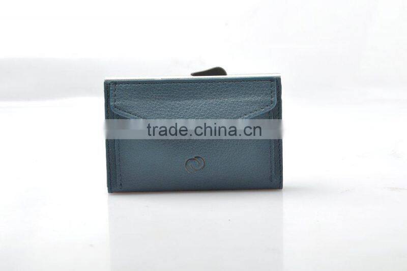 RFID secure id card holder wallet wholesale PU leather wallet aluminum blue