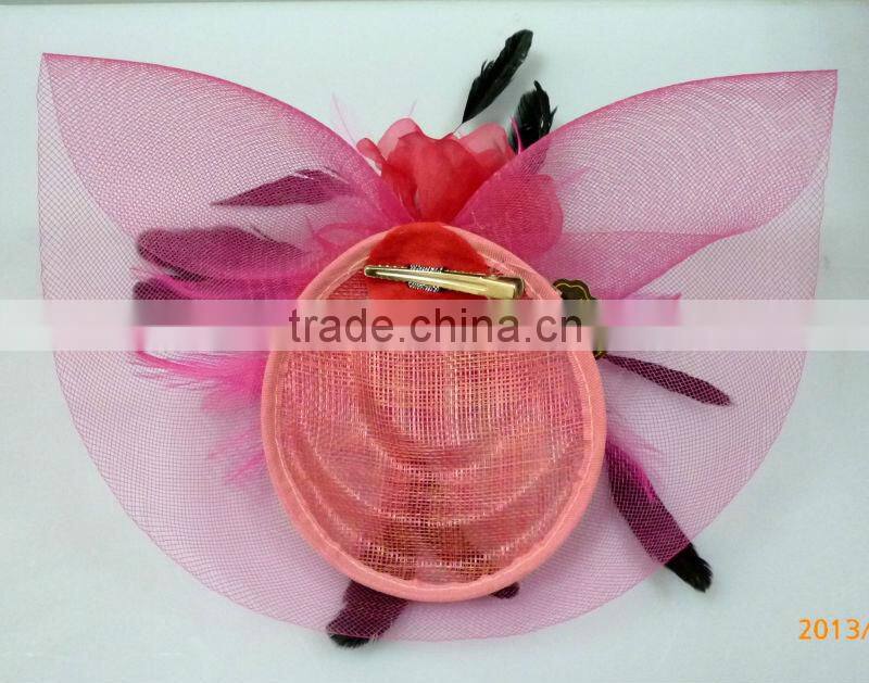 Girls' vintage novelty fascinators/sinamay/raffia har/hair clips decorated with feather