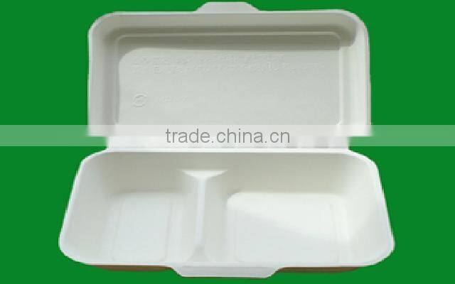 2-compartment biodegradable bagasse pulp fast food lunch box