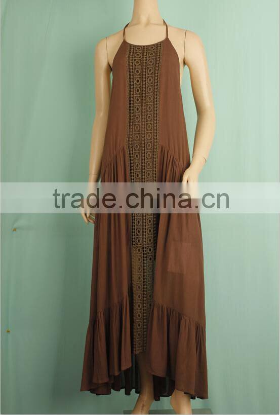 2016 Original summer new design 100% Cotton material European vintage sleeveless maxi dress WD151032870